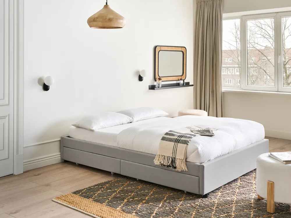 Bett mit Schubladen ohne Kopfteil PRADES Stoff Hellgrau 160 x 200 cm_996102