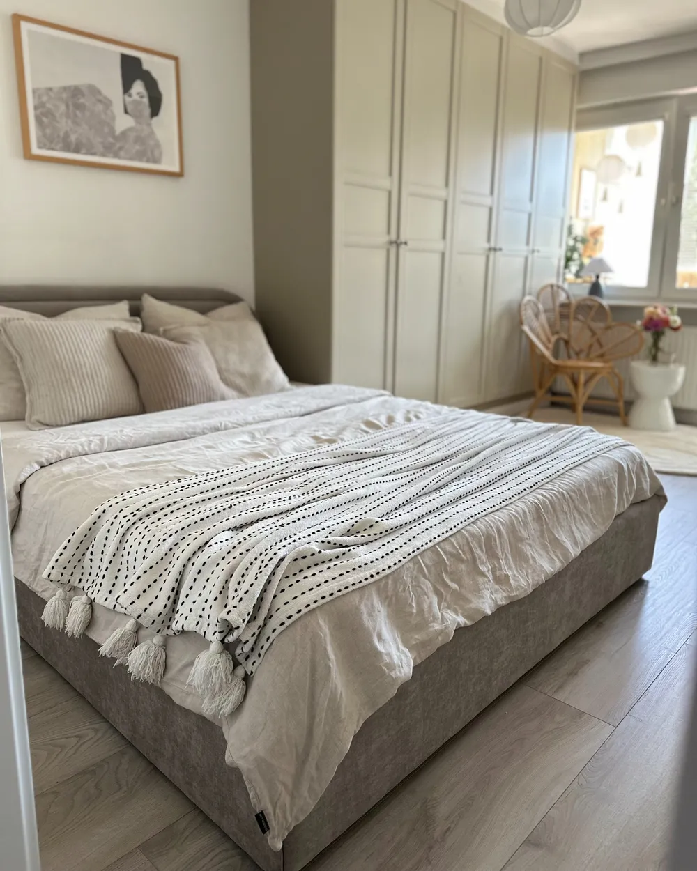Bett mit Stauraum QUILLIEN Chenillegewebe Taupe 160 x 200 cm_1046049