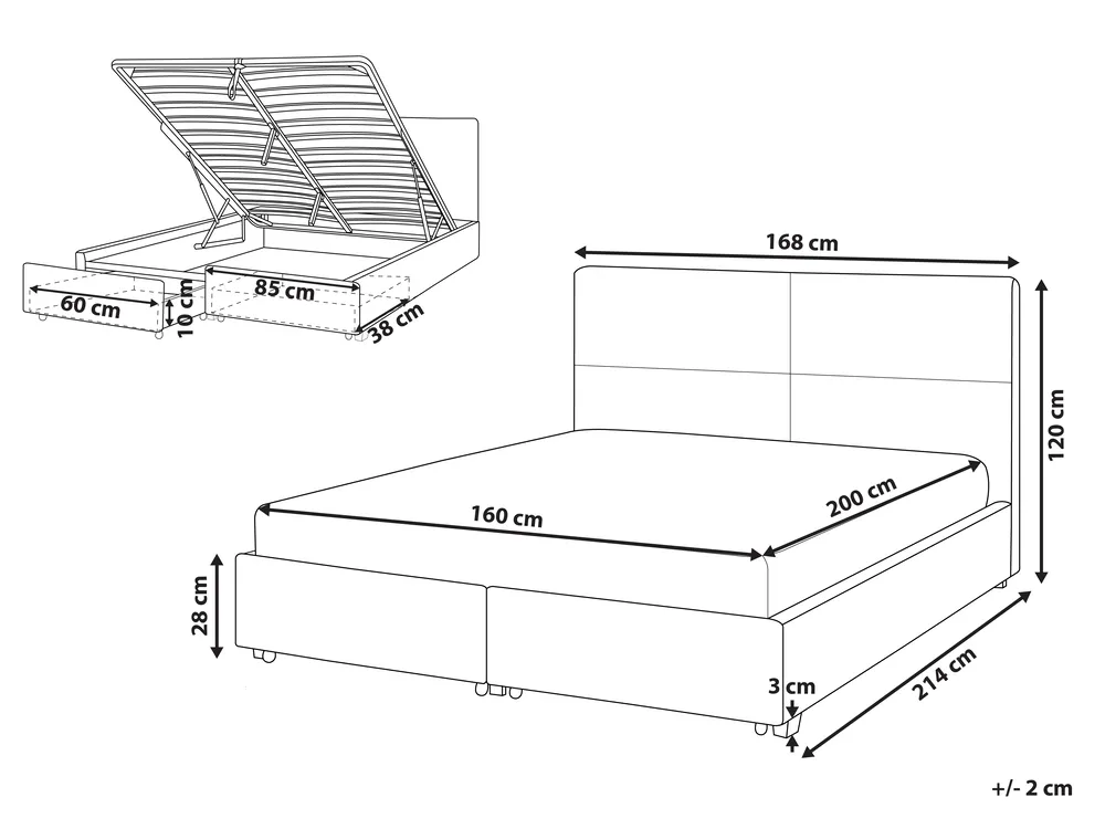 Bett mit Stauraum VERNOYES Samtstoff Schwarz 160 x 200 cm_861458