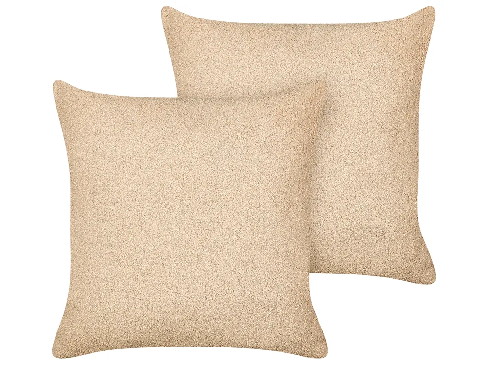 Dekokissen 2er Set LEUZEA 45 x 45 cm Bouclé Beige Ohne Muster