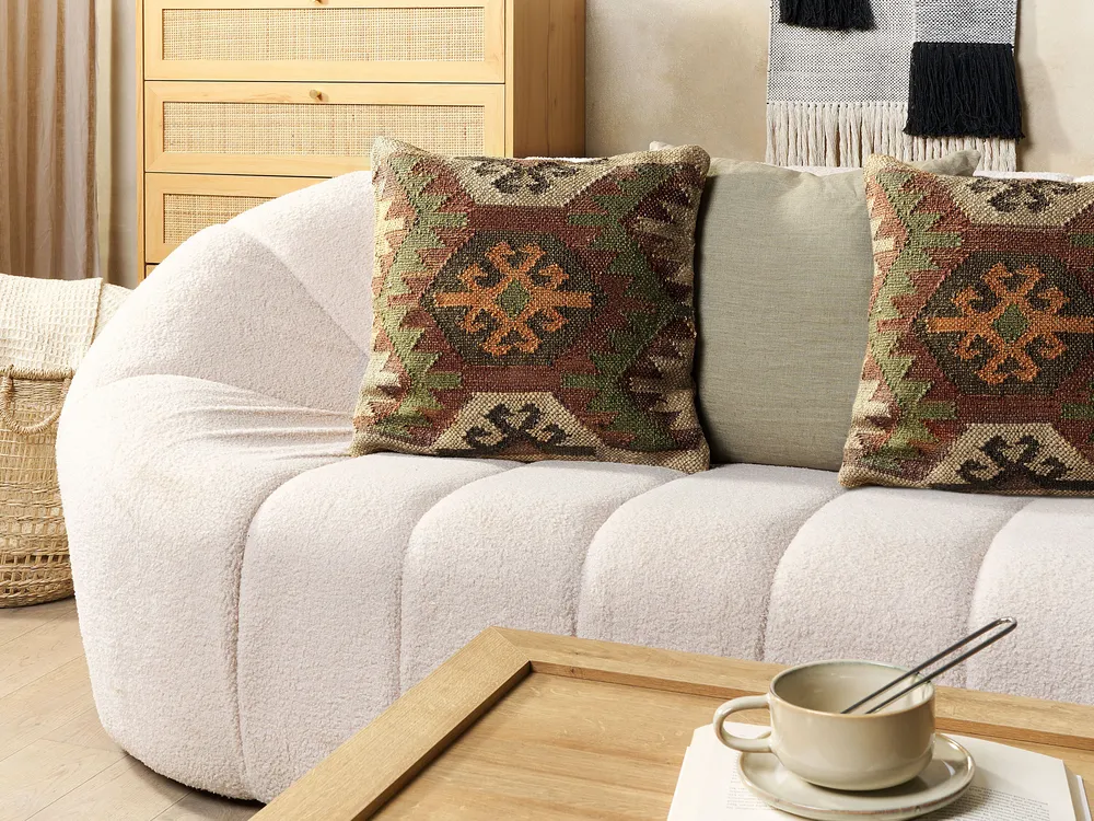 Dekokissen 2er Set ARVEN 45 x 45 cm Jute Braun Orientalisches Muster