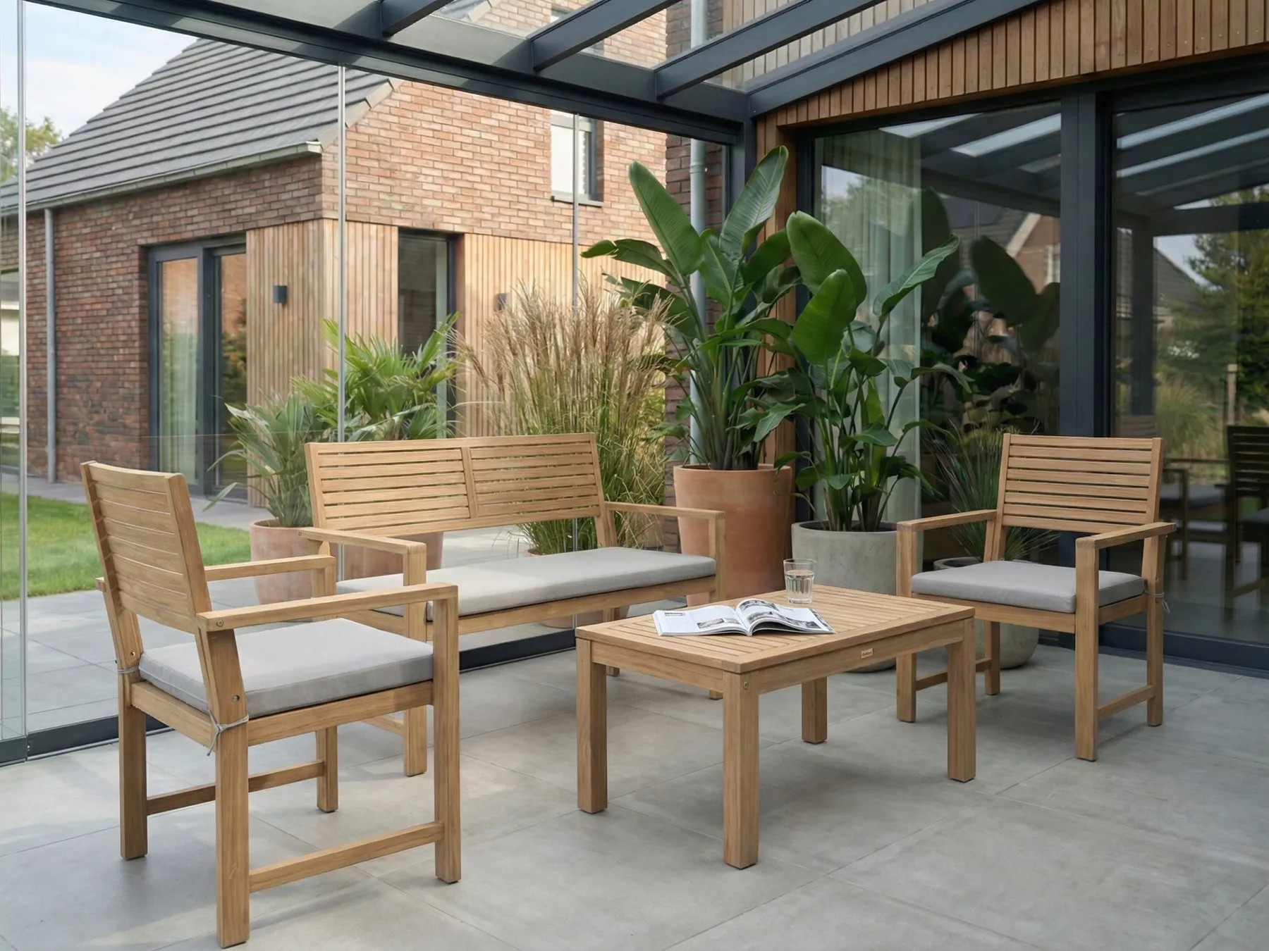 Lounge Set mit Tisch 4-Sitzer FIAMES zertifiziertes Akazienholz Grau_1049531