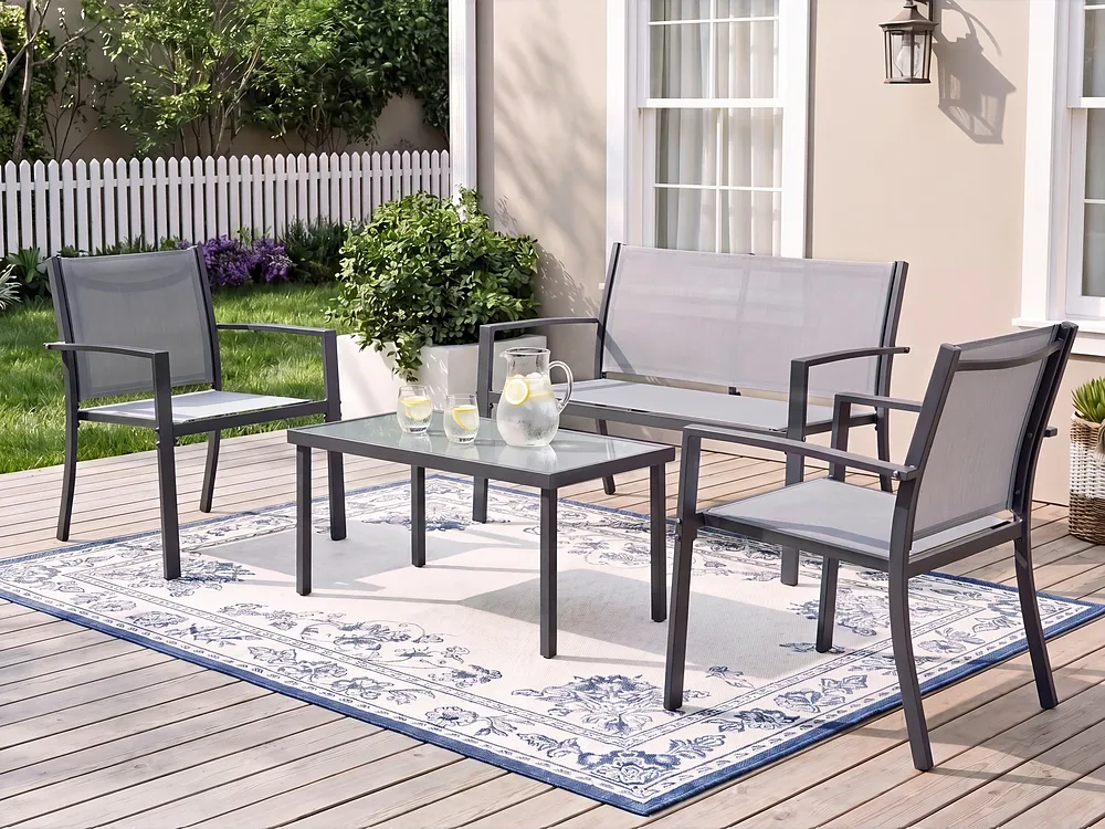 Lounge Set mit Tisch 4-Sitzer TAVOLETO Metall Grau_1154567