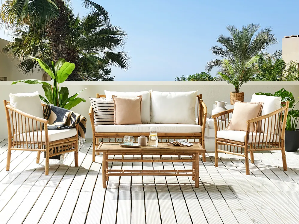 Lounge Set mit Tisch 4-Sitzer MAGGIORE Bambus Hellbraun