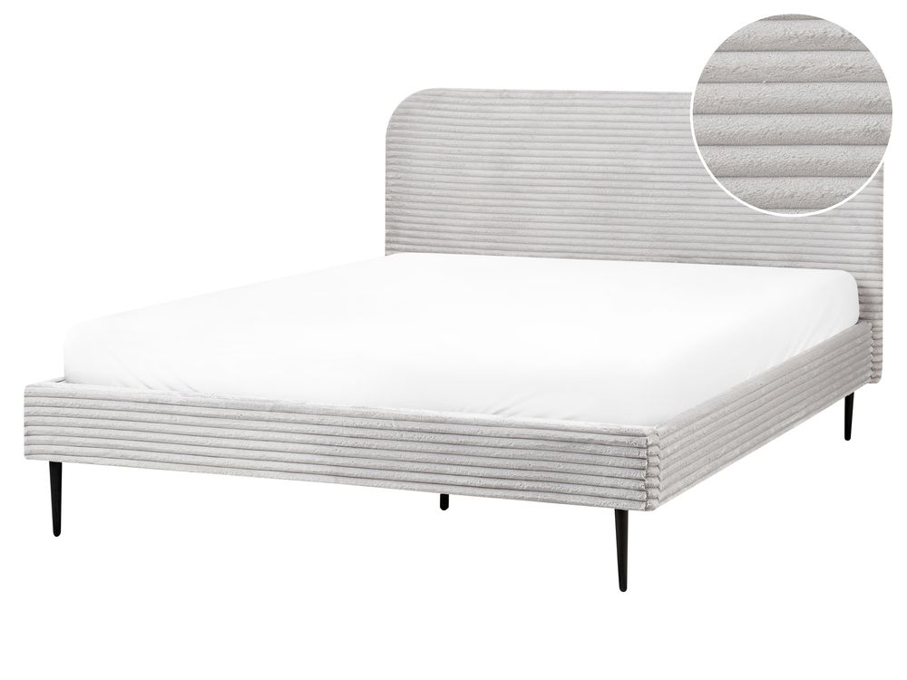 Bed Corduroy FLAYAT 160 x 200 cm Lichtgrijs