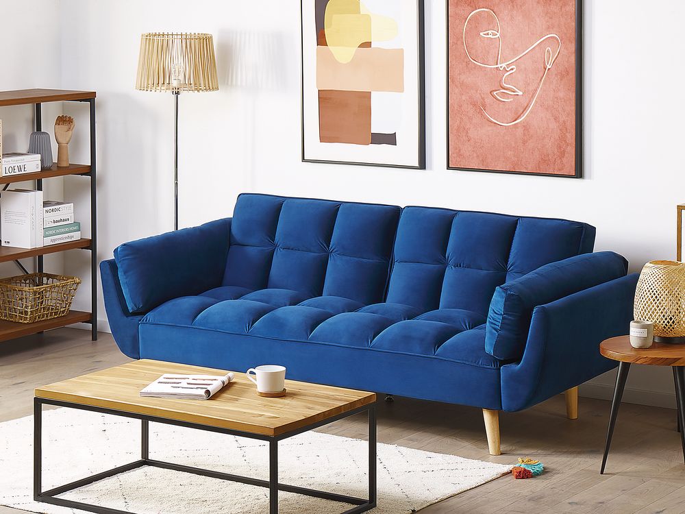 Sofa Bed 3 Seater ASBY Velvet Navy Blue