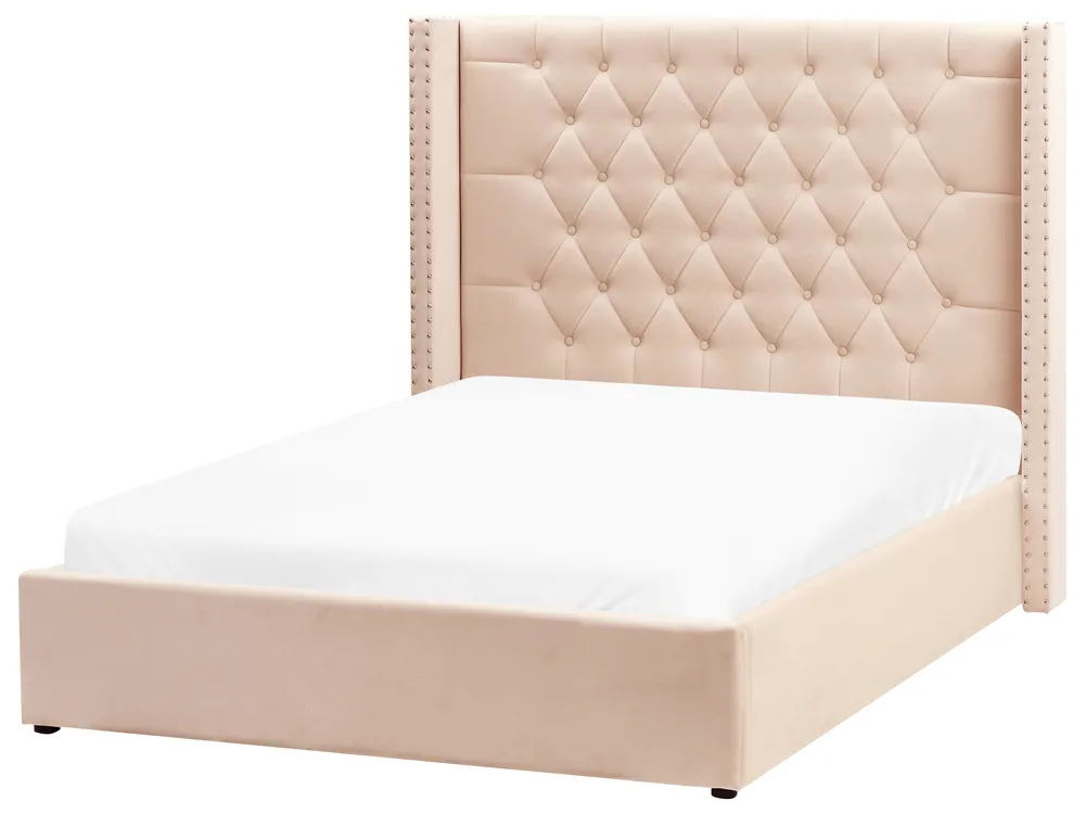 Bett mit Stauraum LUBBON Samtstoff Beige 140 x 200 cm_833503
