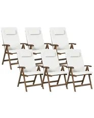 Set mit 6 Stühlen und Sitzkissen AMANTEA PREMIUM Akazienholz Cremeweiß_1066358