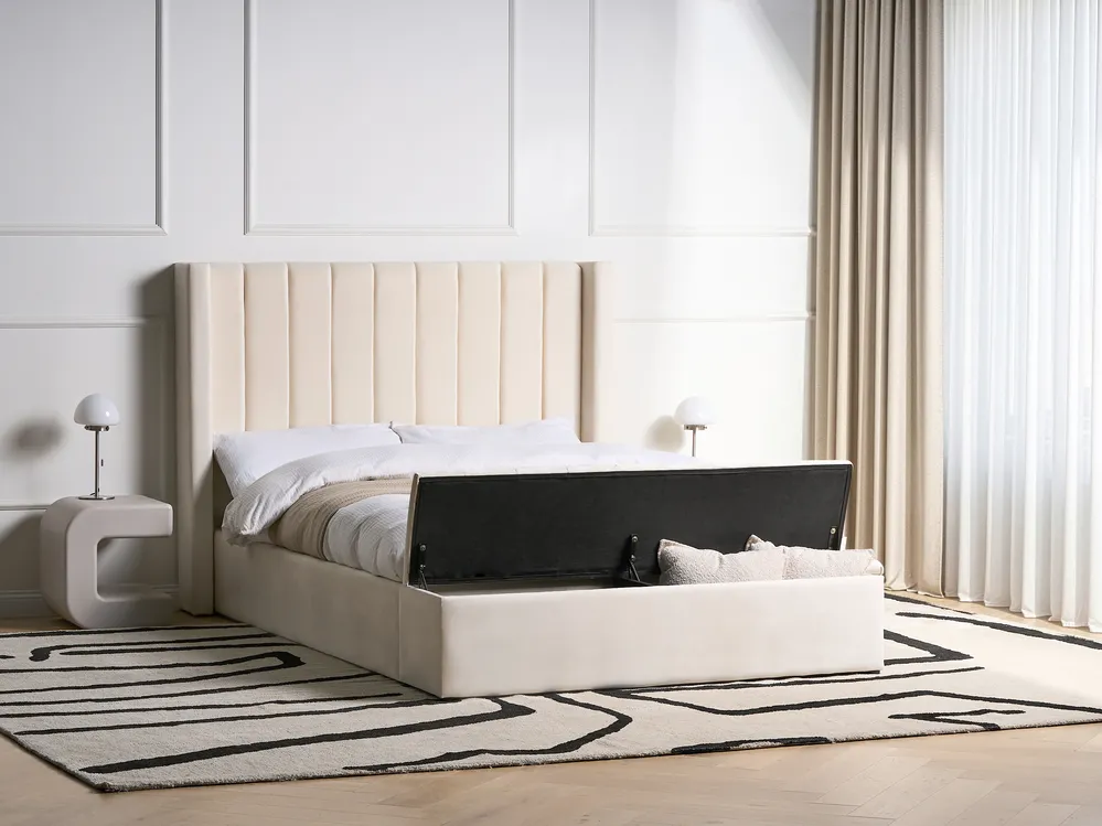 Vodeni krevet s klupom NOYERS Samet Krem bijela 140 x 200 cm_1036726