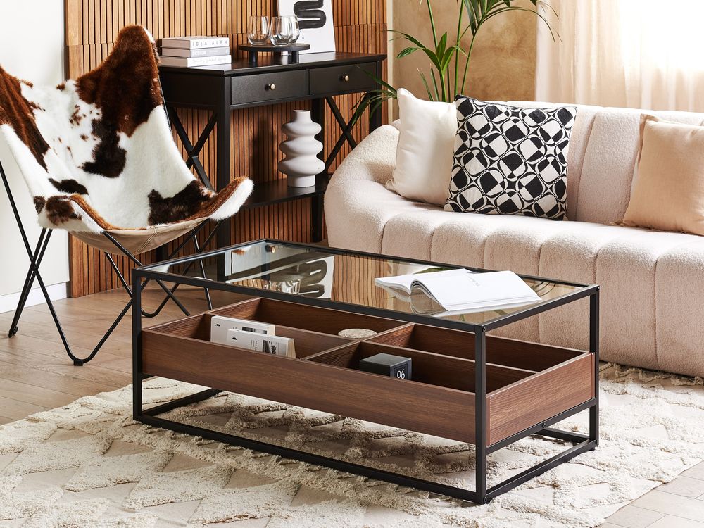 Table basse WACO avec rangement Verre de sécurité Noir