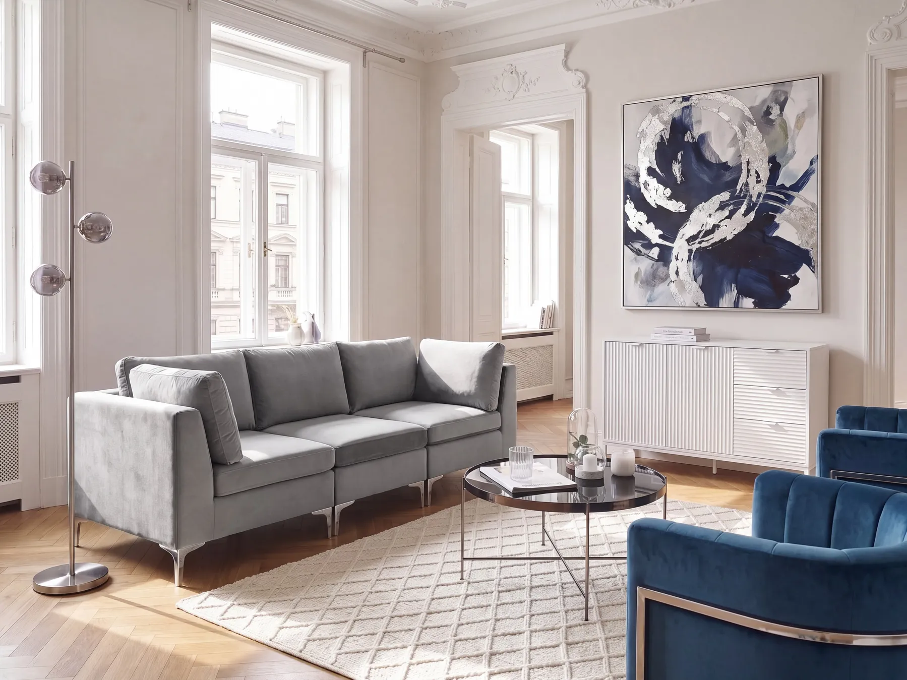 Modular Sofa 3 Seater EVJA Velvet Grey_789348