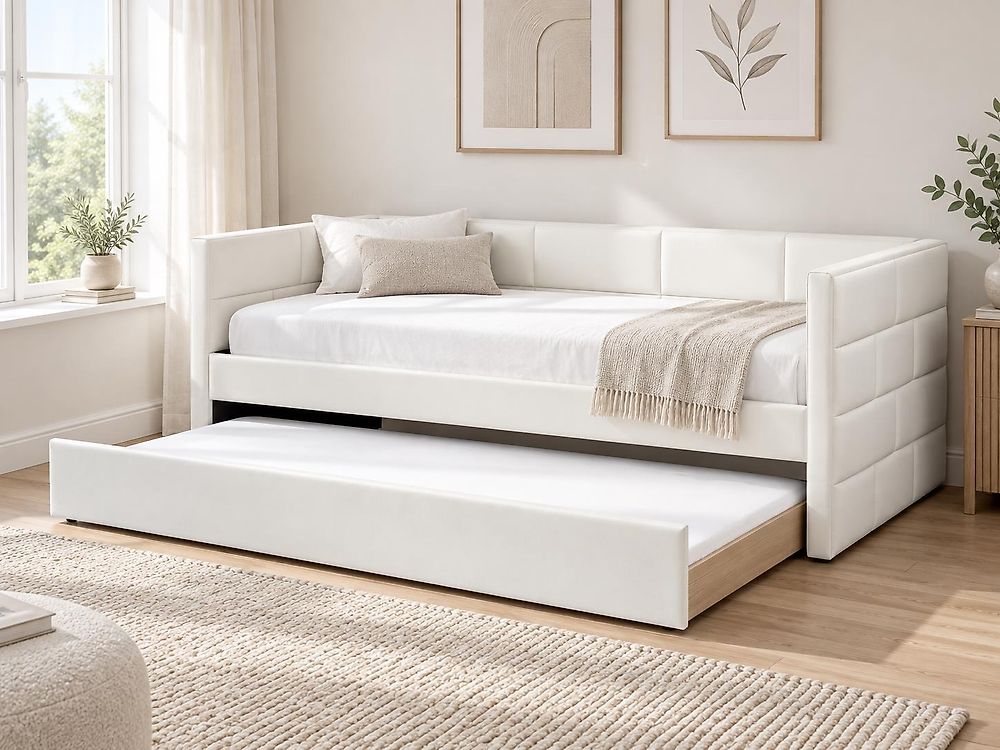 Trundle Bed Velvet CHAVONNE 90 x 200 cm (EU Single) Off-White