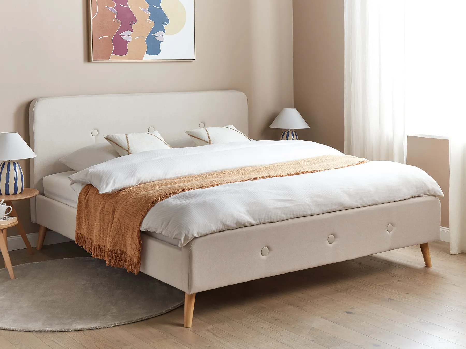 Bett mit Lattenrost Kunstleinen RENNES 180 x 200 cm Hellbeige_708004