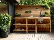 Outdoor-Küche 3er Set mit Spüle VENOSA Braun / Schwarz Akazienholz_984623