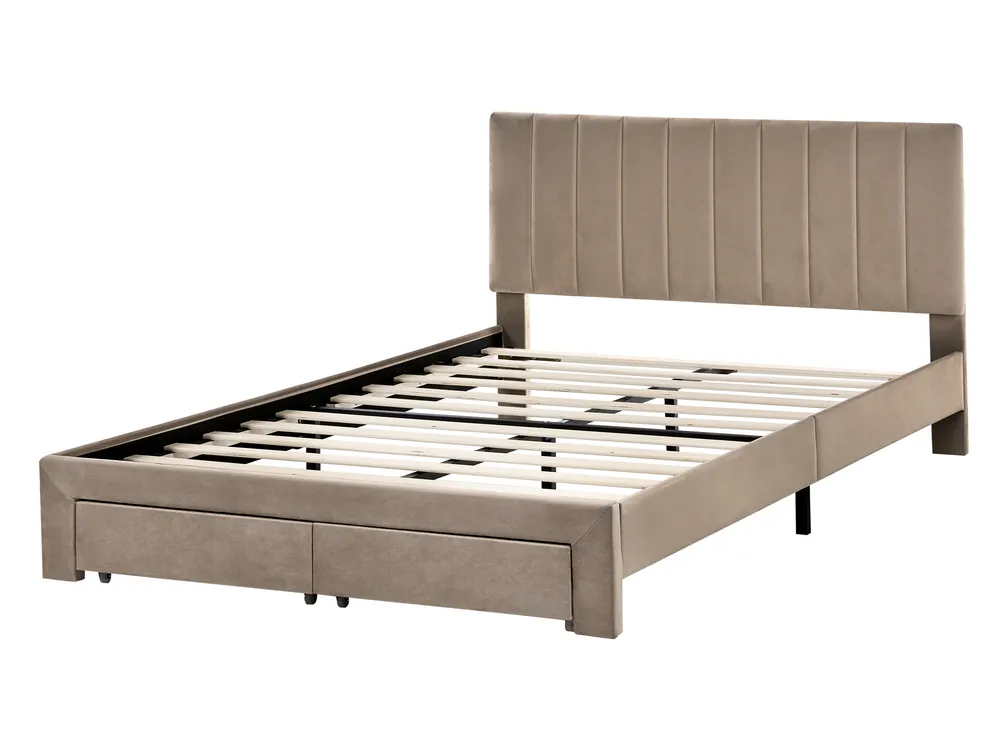 Bed with Storage Drawers LONZAC Velvet Taupe 140 x 200 cm (EU Double)_1014830