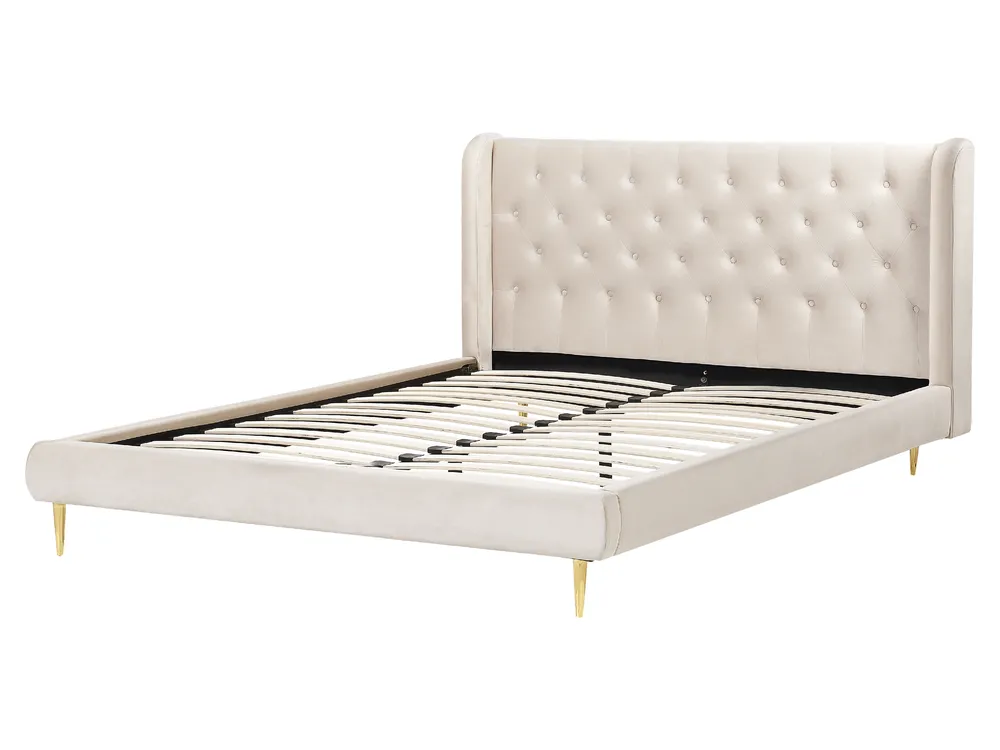 Bed Velvet FORBACH 160 x 200 cm (EU King Size) Beige_843878