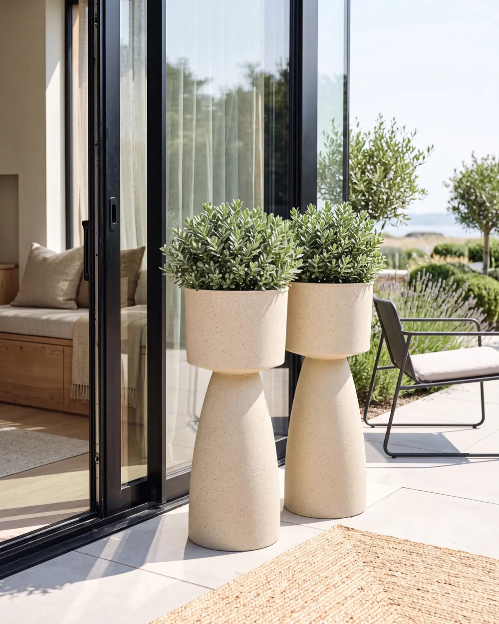 Set of 2 Plant Pots MYOSOTIS 28 cm Beige_1123721