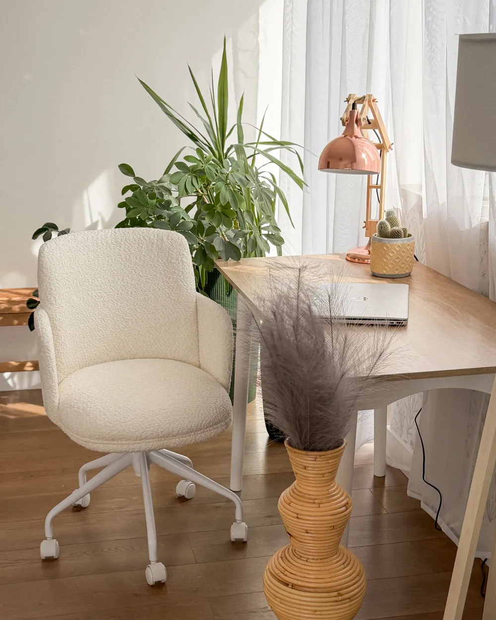 Bürostuhl DRYDEN Bouclé Cremeweiß_1186266