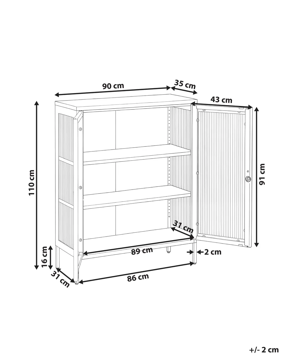 Vitrine mit Glastüren HARLYN  90 cm Metall Pfirsichrosa_1160816