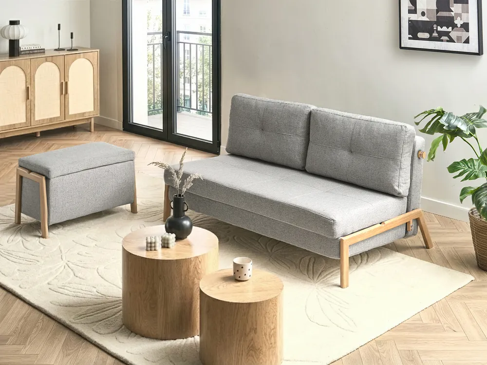 Sofa Set 3-Sitzer EDLAND mit Bank Stoff Hellgrau