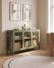 Glass Display Sideboard NEWPORT 115 cm Metal Green_1114932