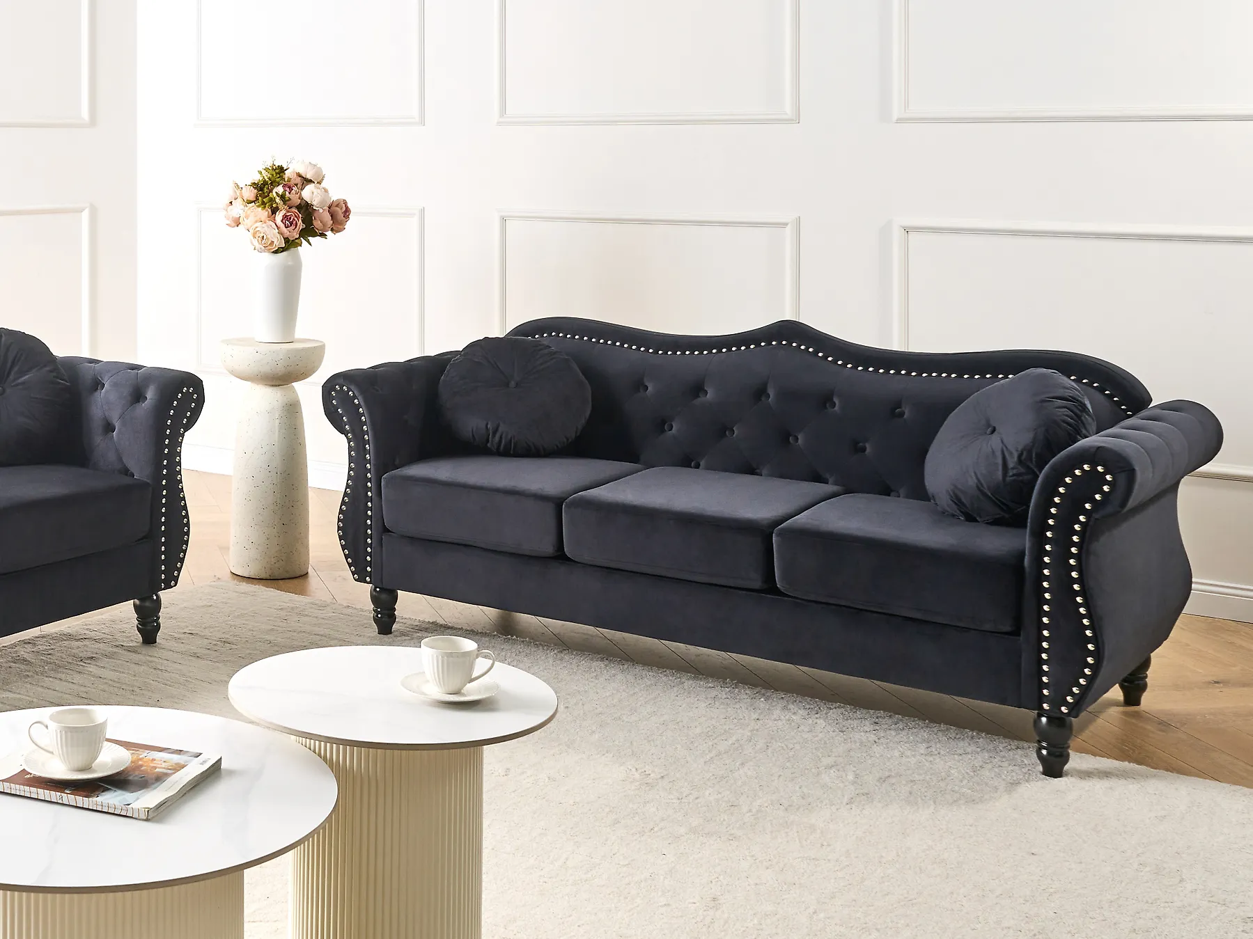 Sofa 3 Seater SKIEN Velvet Black_1170584