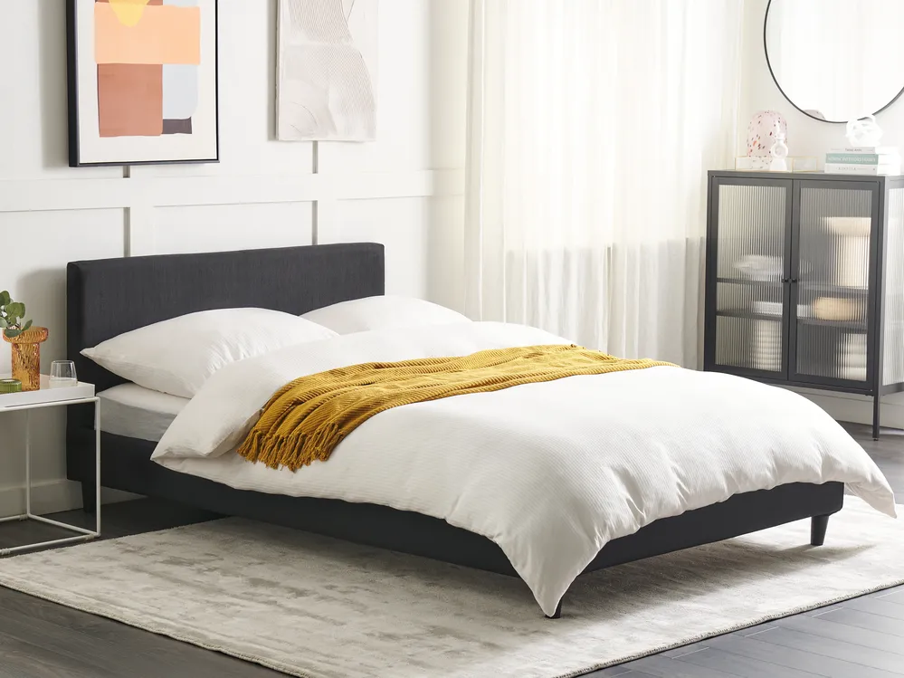 Bett mit Lattenrost Stoff FITOU 140 x 200 cm Schwarz