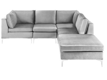EVJA 4 Seater Modular Corner Sofa Left Hand Grey Velvet with Ottoman ...