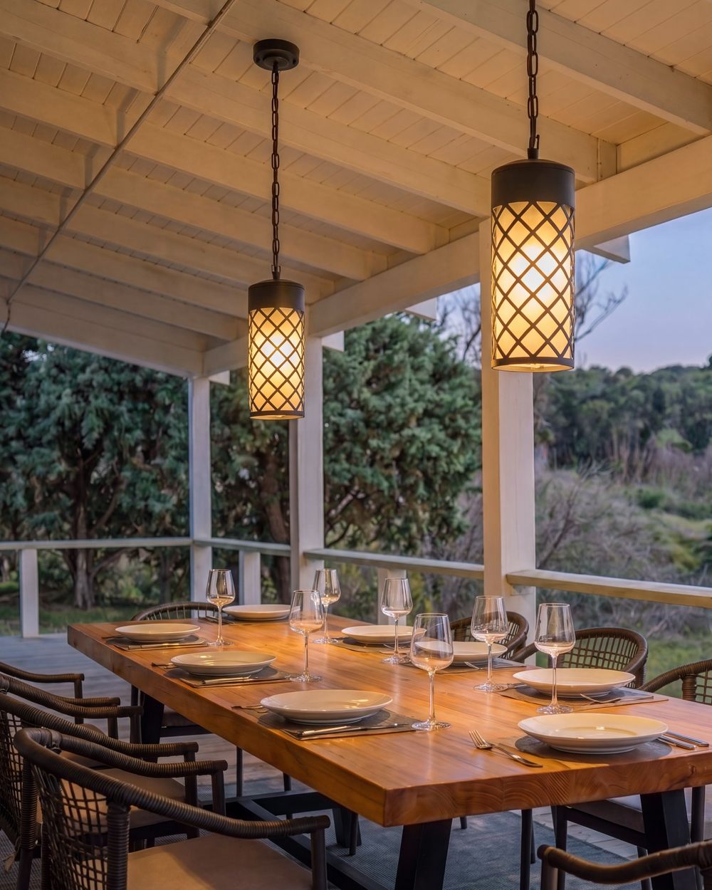 Set of 2 Outdoor Pendant Lamps RASKA Metal Black