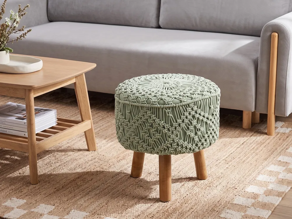 Hocker Macramé MANZAI Katoen Lichtgroen_1135871