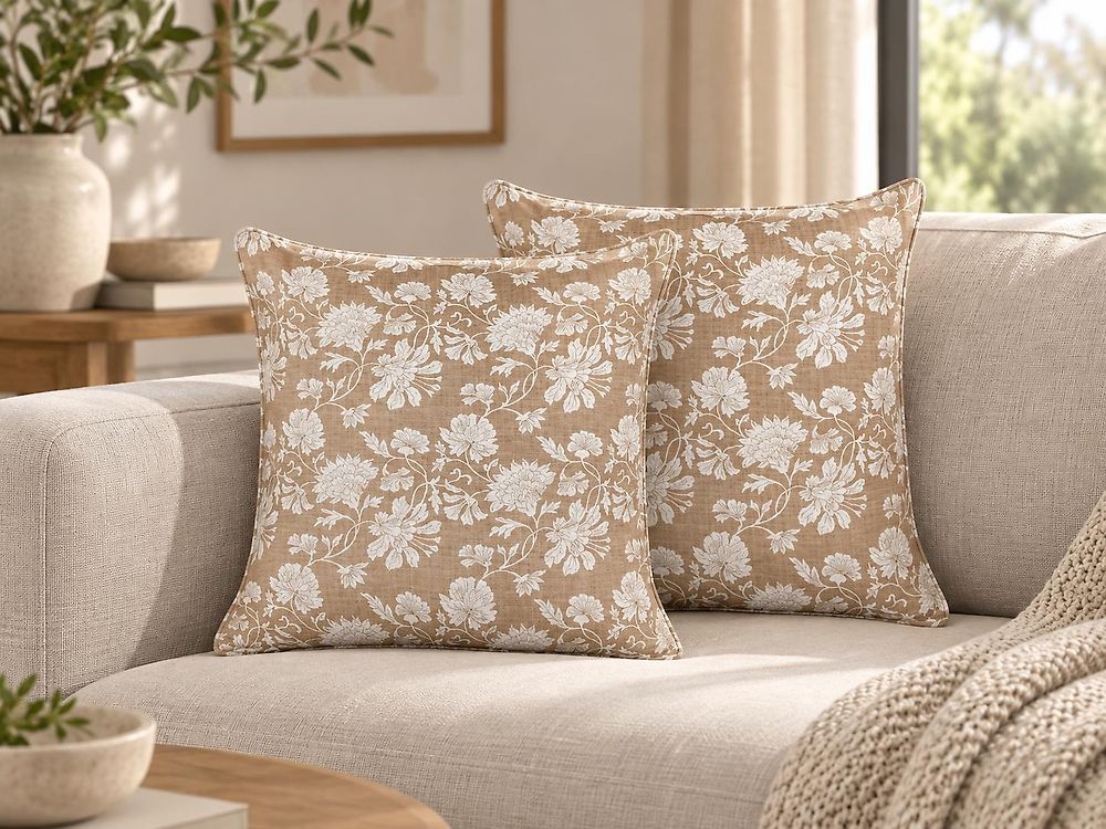 Set of 2 Decorative Cushions NOTELEA 45 x 45 cm Cotton Beige Floral Pattern