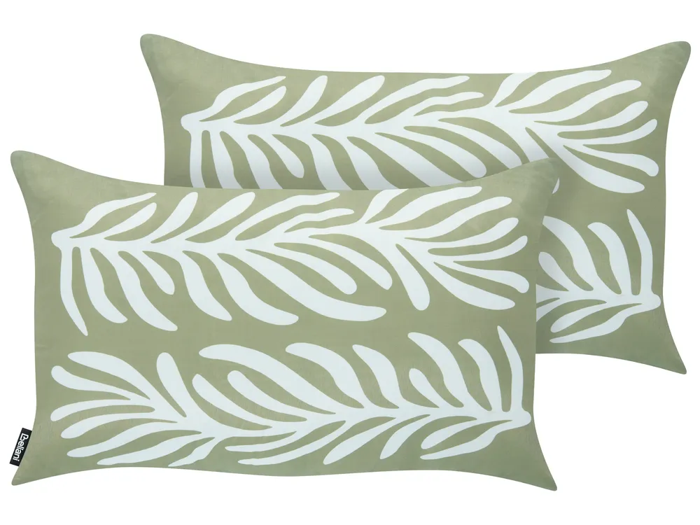 Gartenkissen 2er Set ALISMA Pflanzenmuster 30 x 50 cm Olivgrün