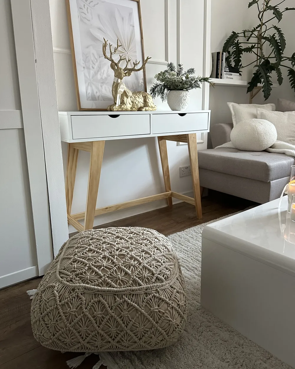 Pouf Makramee BERRECHID Baumwolle Beige_953938