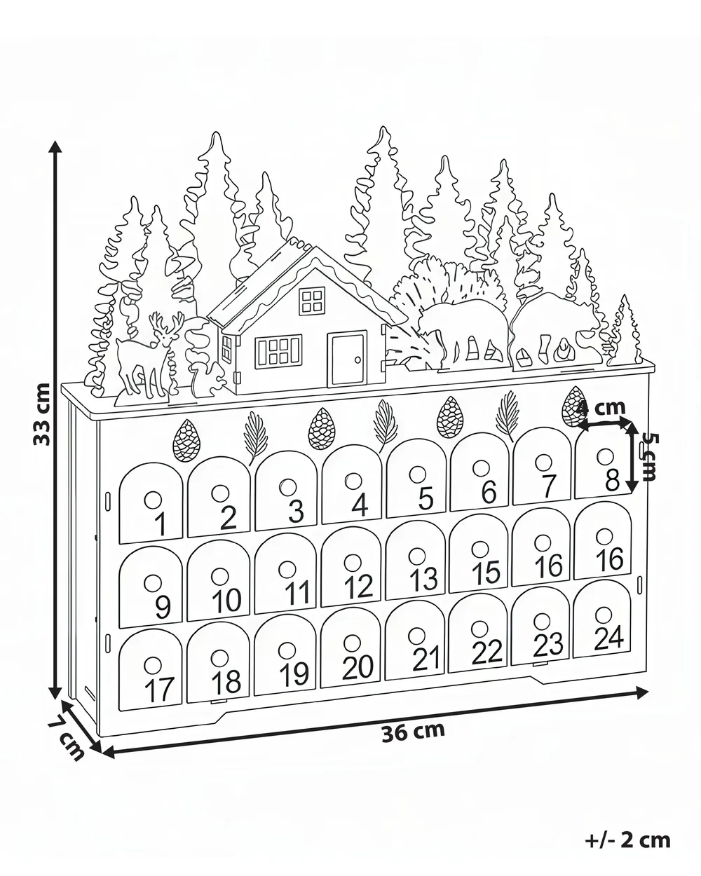 Weihnachtsdekoration LED HELIN 33 cm Adventskalender Hellbraun_1017326