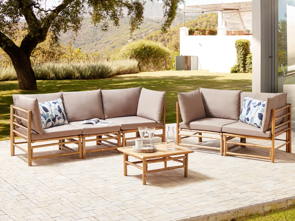Lounge Set mit Tisch 5-Sitzer CERRETO Bambus Taupe