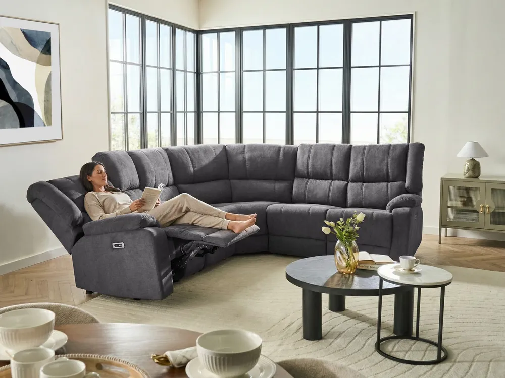 Electric Recliner Corner Sofa 5 Seater ROKKE with USB Port Fabric Dark Grey Left Hand_896800