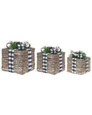 Weihnachtsdekoration 3er Set LED ARRESKOV 20/25/30 cm Weihnachtsgeschenke Braun_1025512