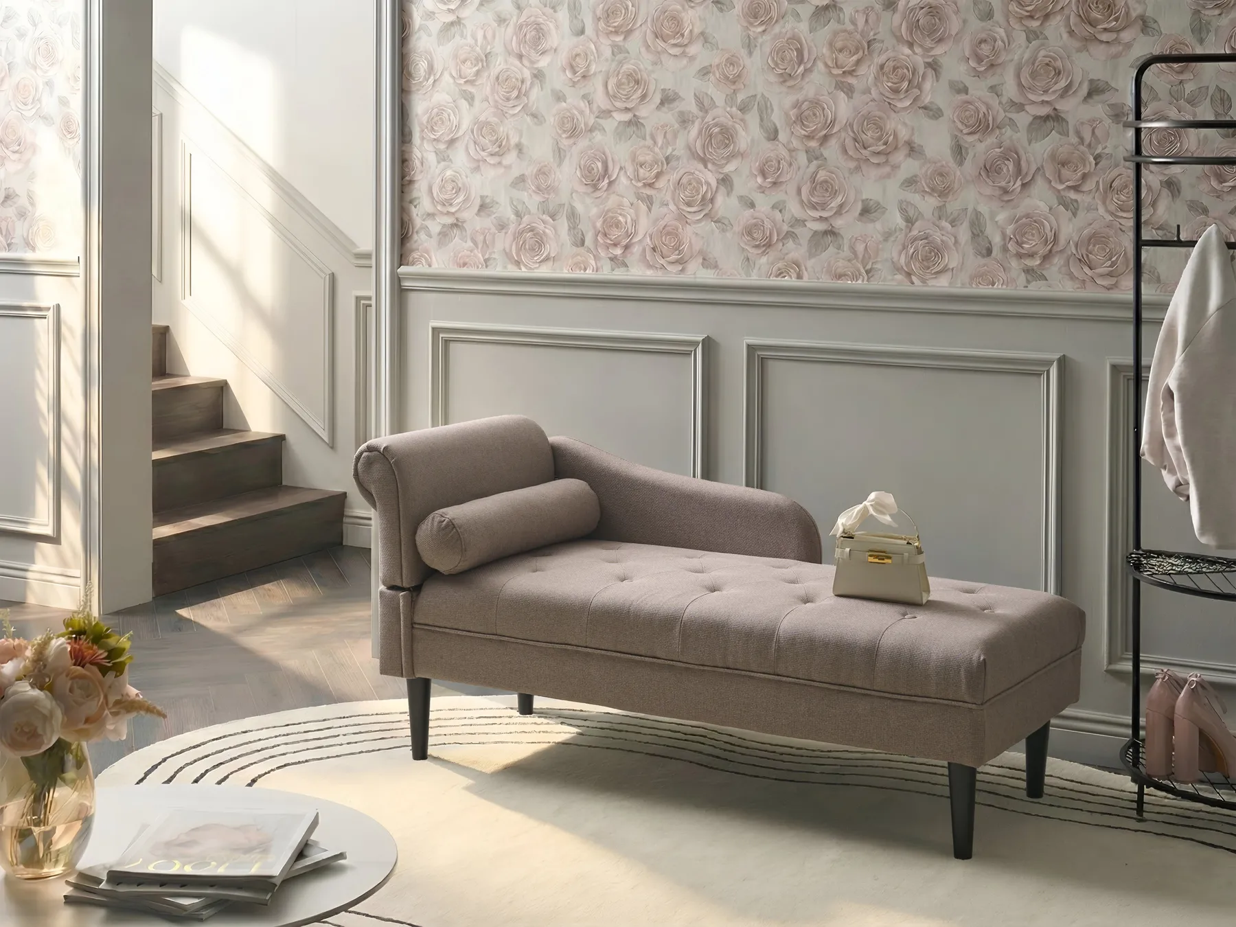 Linksseitige Chaiselongue YVOIRE Stoff Taupe_1040626