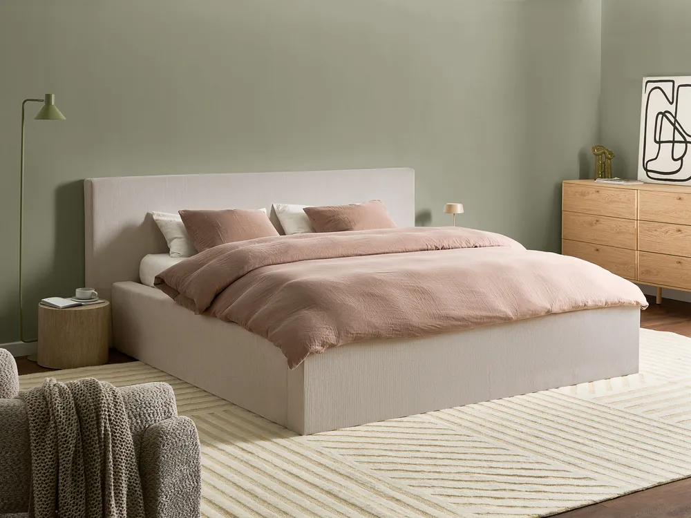 Bett mit Stauraum LILLEBONNE Cord Hellbeige 180 x 200 cm