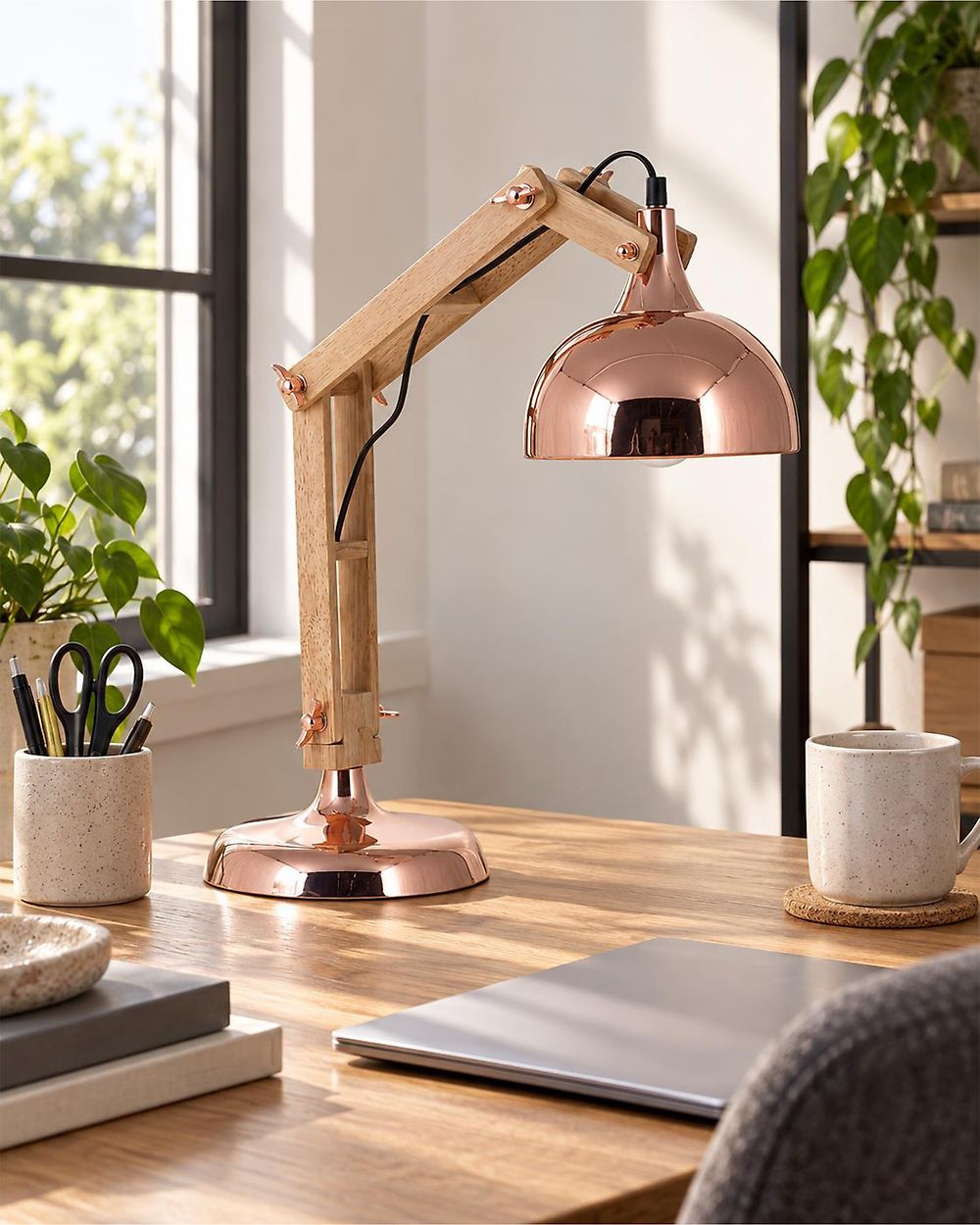 Desk Lamp SALADO Adjustable Wood Copper