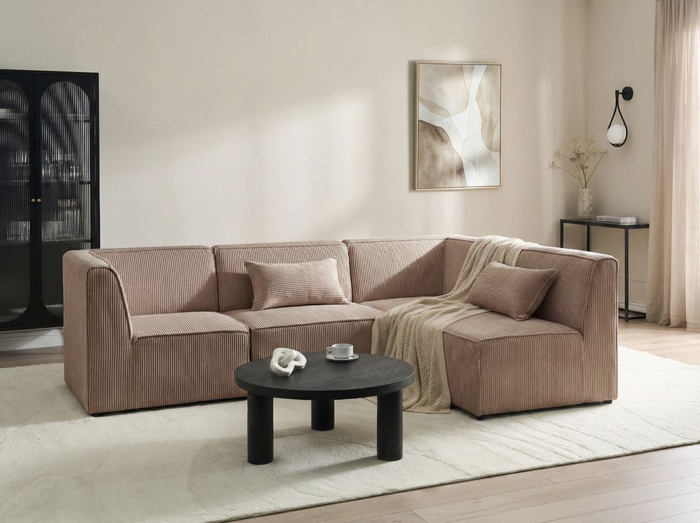 Modulaire hoekbank 4-zits LEMVIG Corduroy Donkerbeige linkszijdig