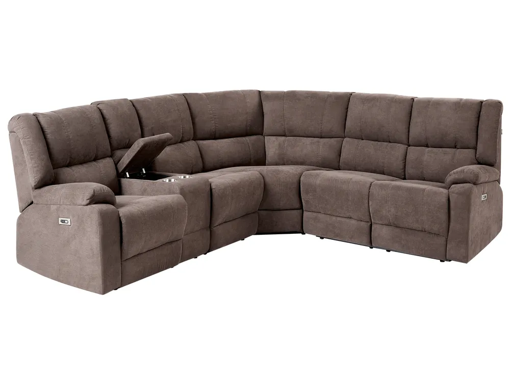 Ecksofa elektrisch verstellbar 5-Sitzer ROKKE mit USB-Anschluss Stoff Braun linksseitig_851489