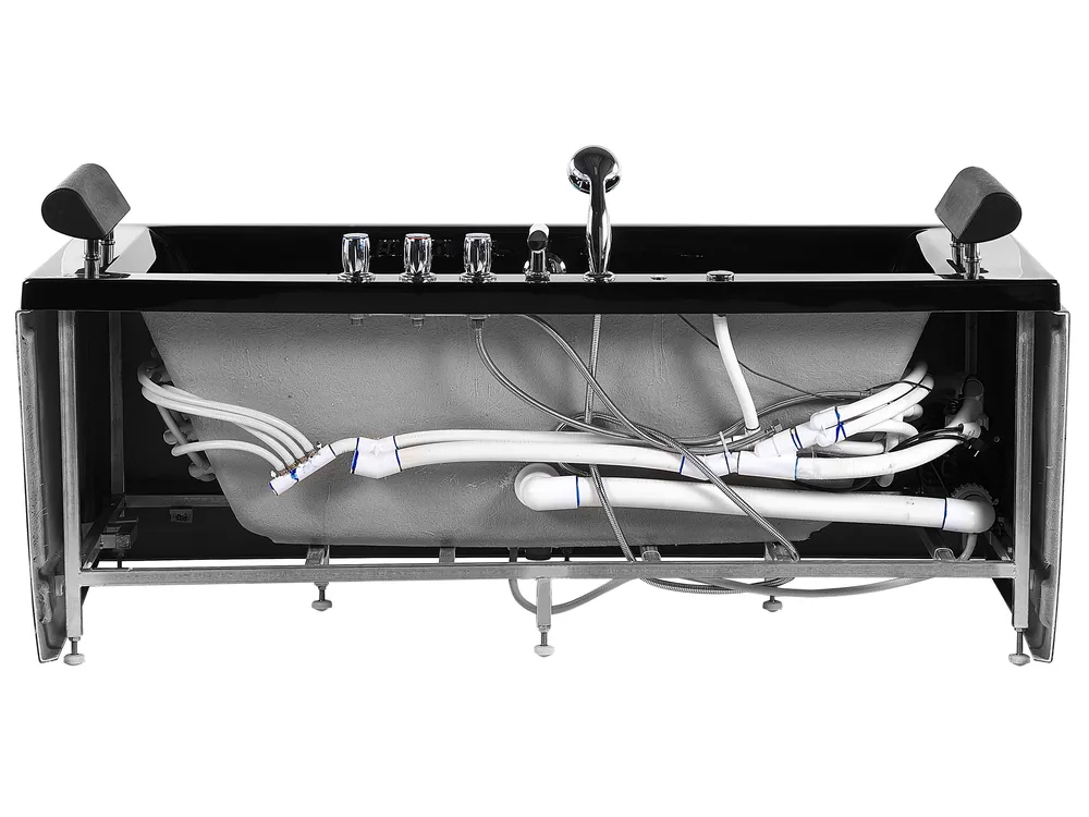 Whirlwanne Eckmodell mit LED MONTEGO 172 x 83 cm Schwarz_780913