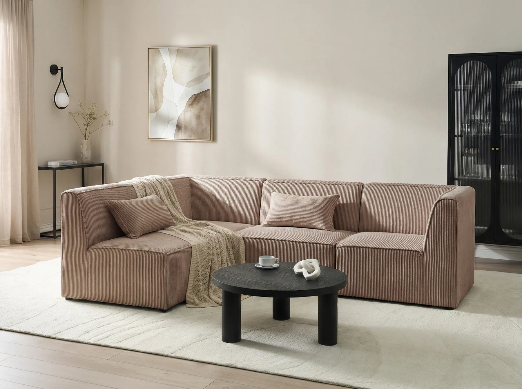 Modul Ecksofa 4-Sitzer LEMVIG Cord Dunkelbeige rechtsseitig_1053375