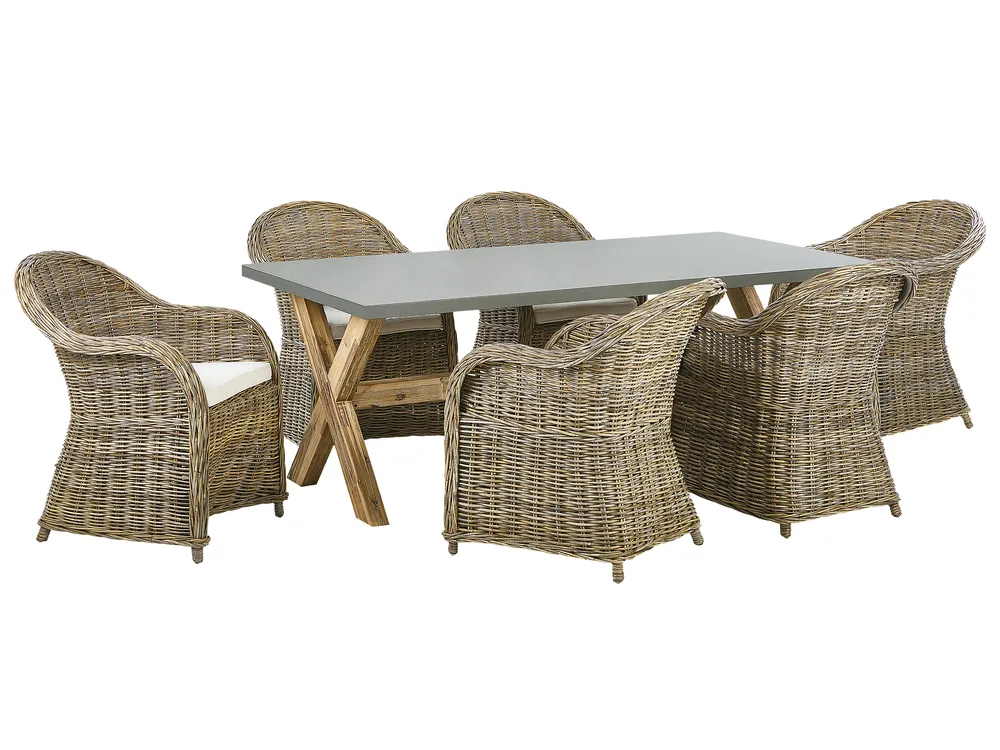 Garden Dining Set 6 Seater SUSUA/OLBIA with Cushions Concrete Light Brown