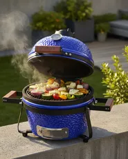 Mini Charcoal BBQ Grill KAMADO Ceramic Blue_1007559