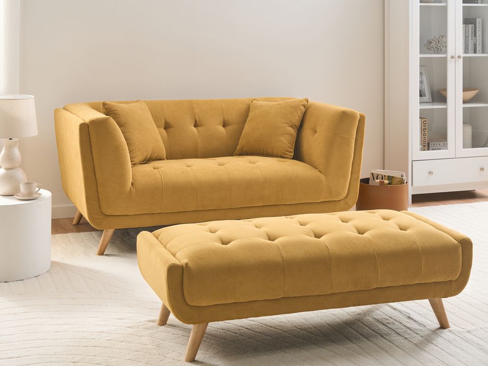 Sofa 2-Sitzer HABO mit Ottomane Stoff Senfgelb
