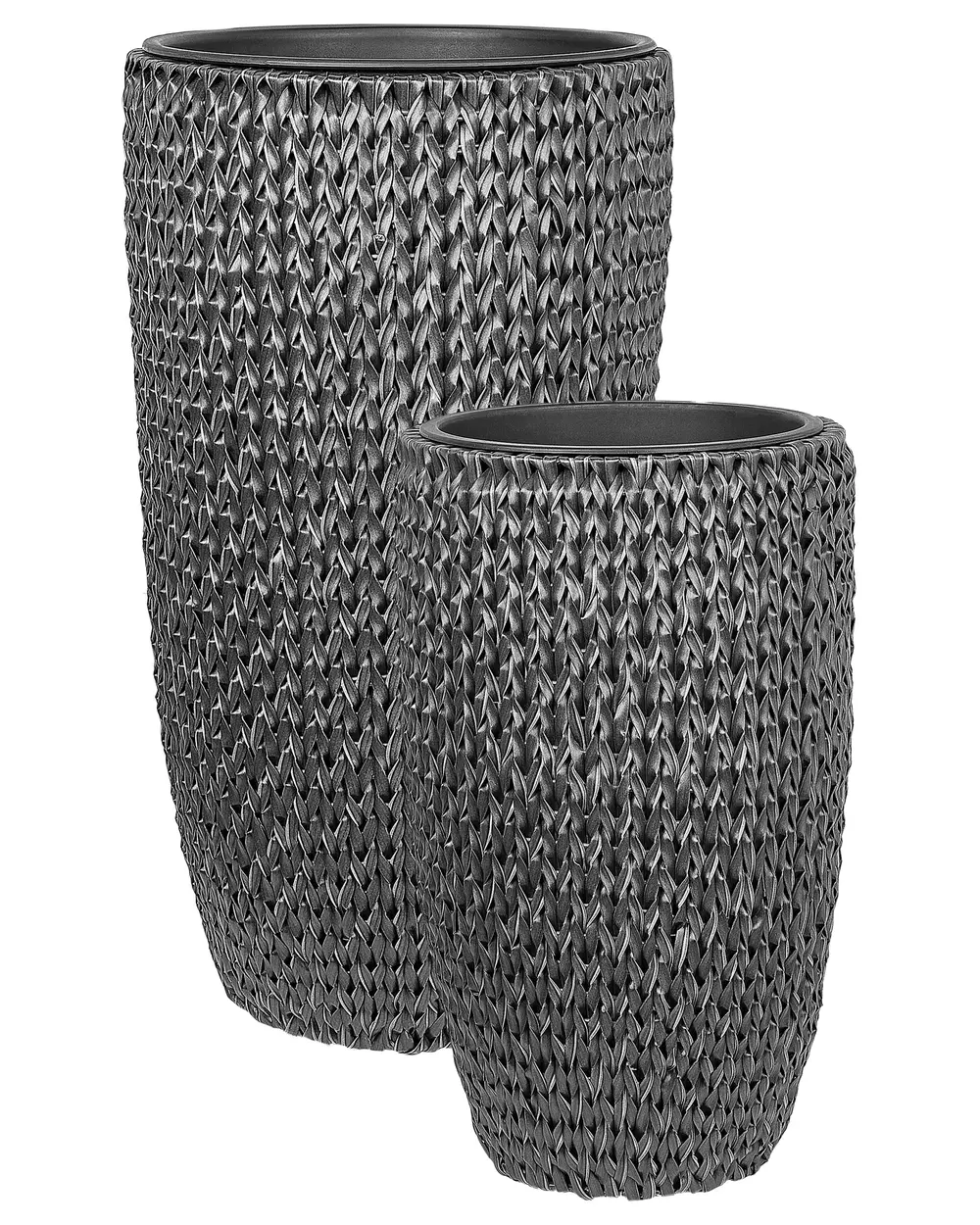 Set mit 2 Blumentöpfen CEDRUS 37/45 cm Polyrattan Schwarz