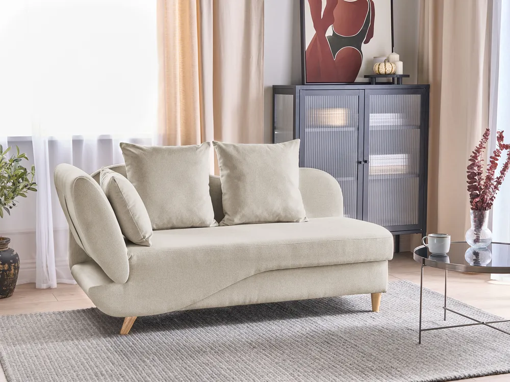 Linksseitige Chaiselongue MERI mit Stauraum Kunstleinen Beige