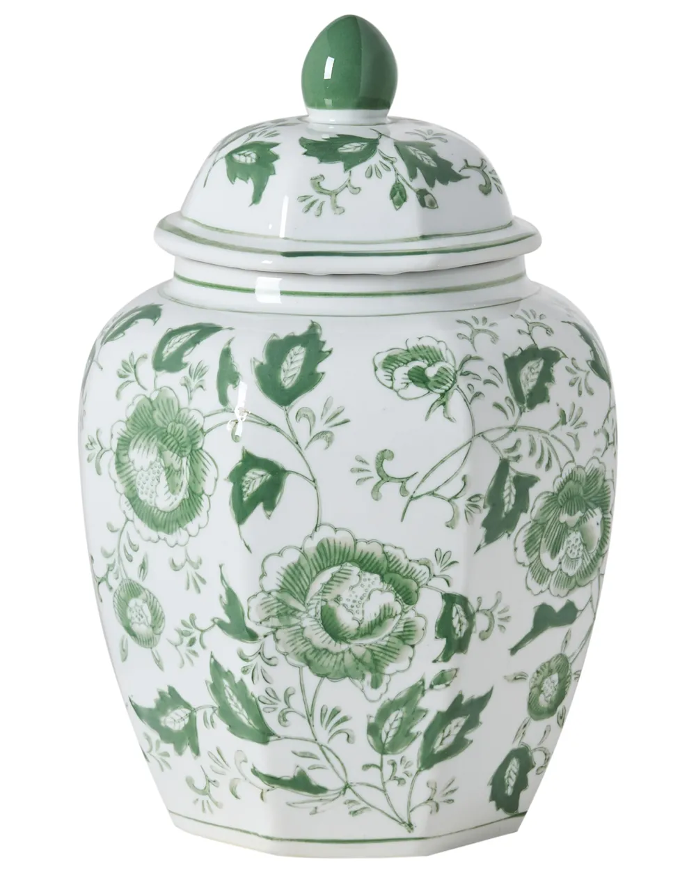 Vase mit Deckel FERROL 29 cm Porzellan Weiß / Grün